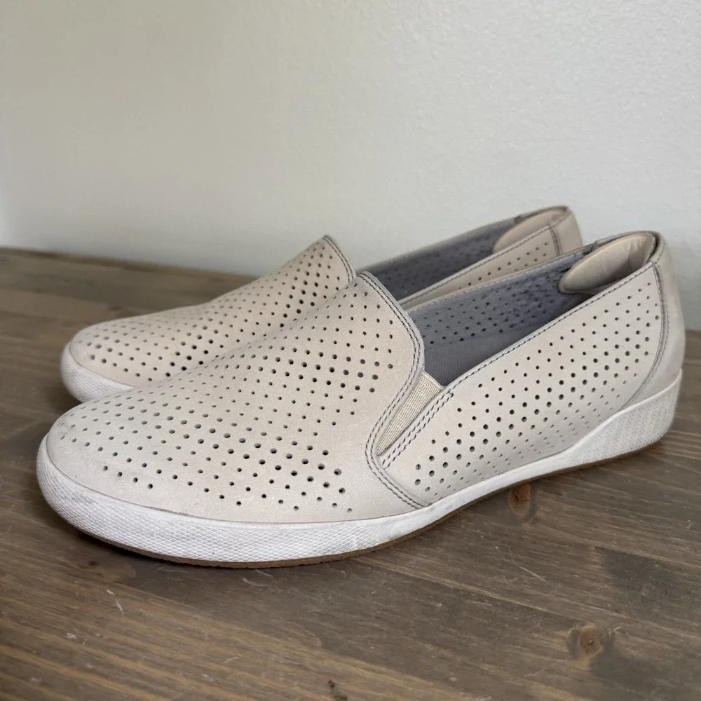 Dansko Womens 41‎ Beige Odina Perforated Leather Slip On Comfort Shoes Flats
